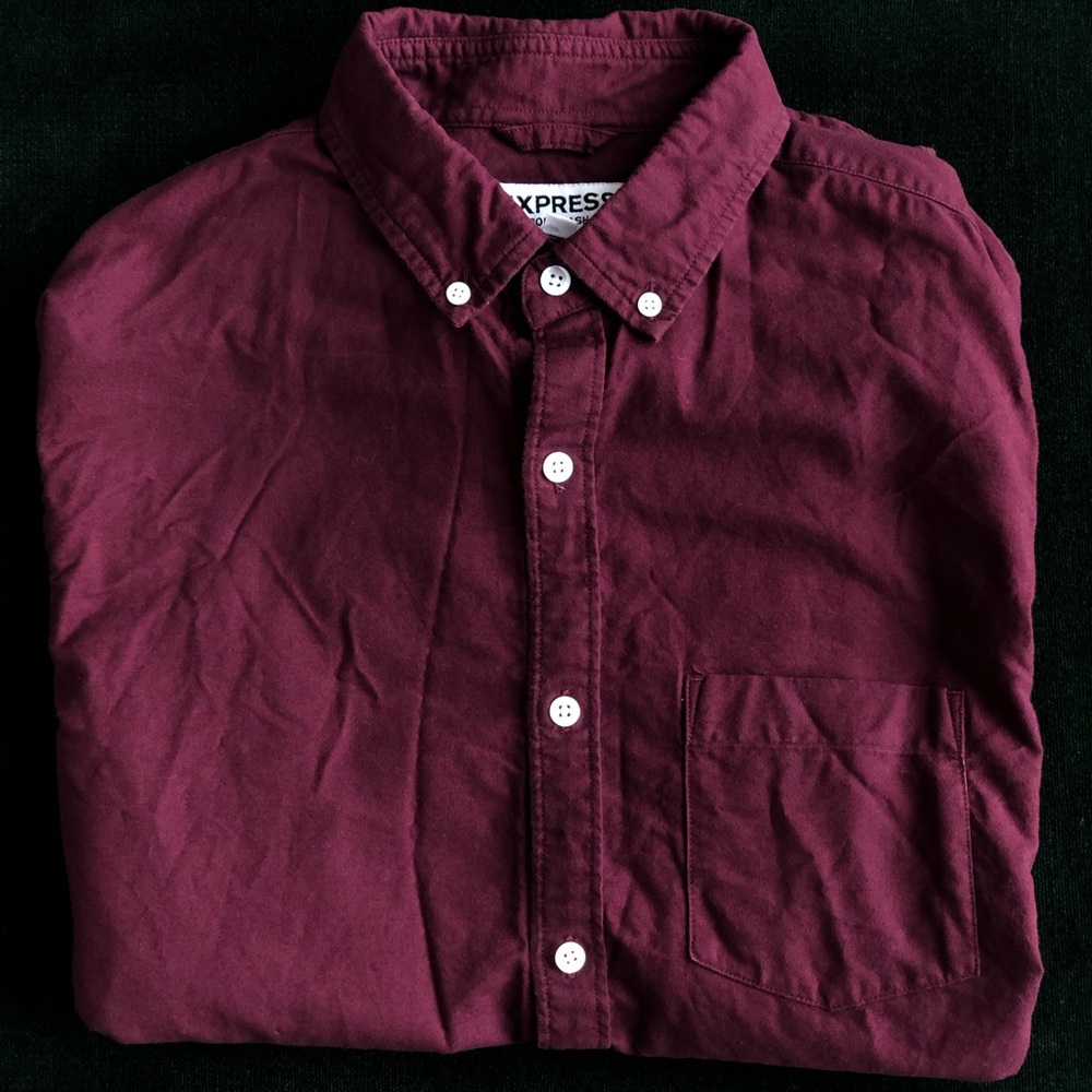 Express Soft Wash Medium Maroon Button Down Shirt